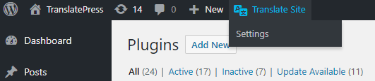 TranslatePress Settings in Admin Bar