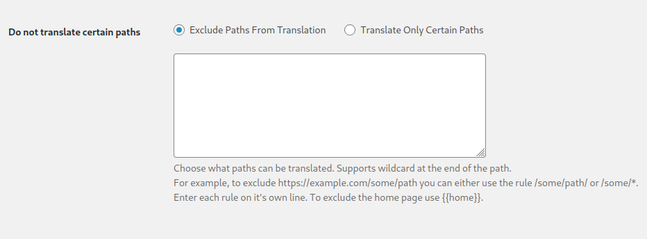 Exclude certain paths from translation