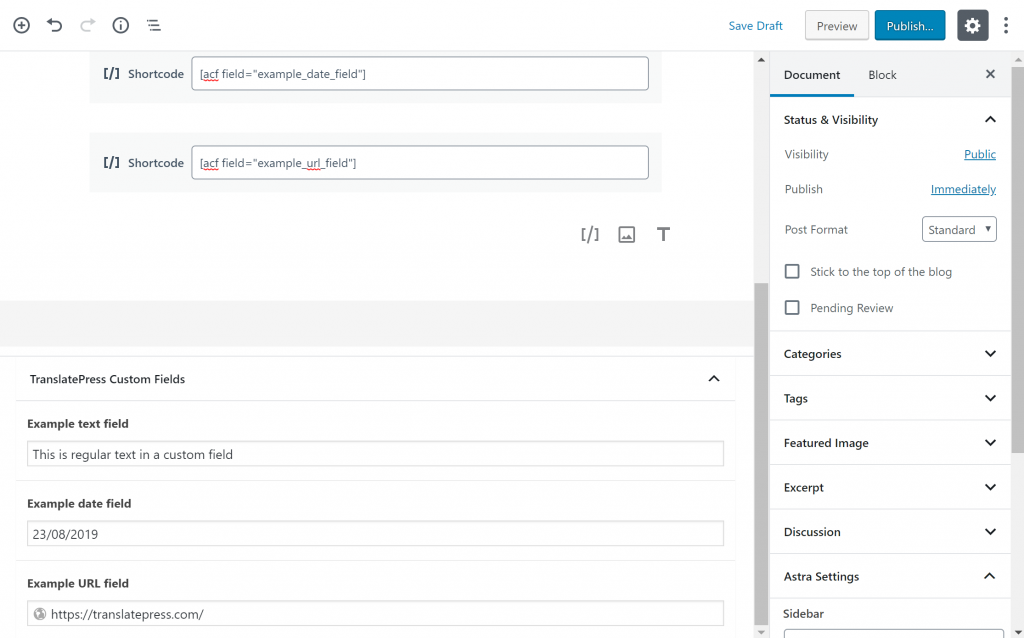 ACF custom fields in WordPress editor