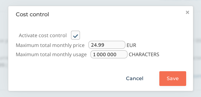 Change cost control settings