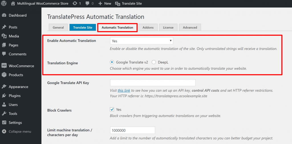 Choose service to automatically translate WooCommerce