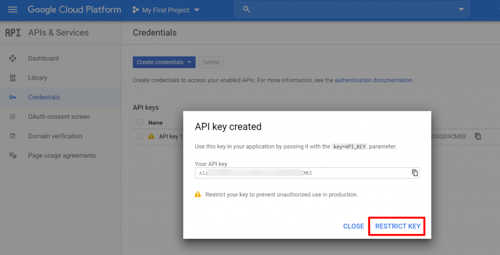 Create API key