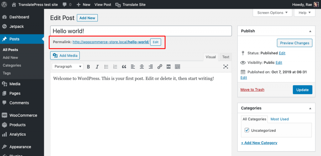 Editing URL slug in WordPress