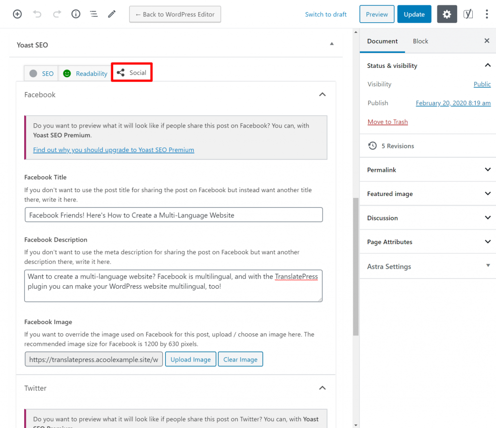 Yoast SEO social tags