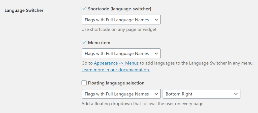 Configure language switcher