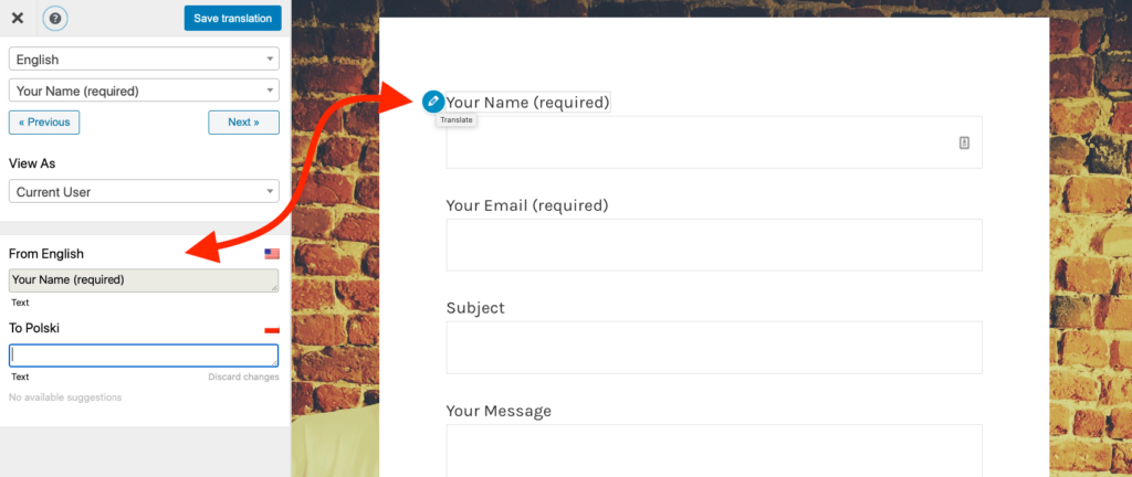 translate labels in WordPress multilingual forms