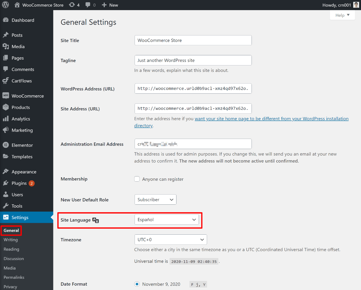 Change WordPress site language