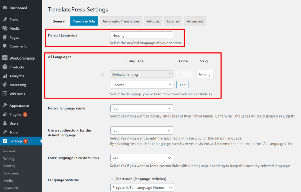 Choosing a single custom language