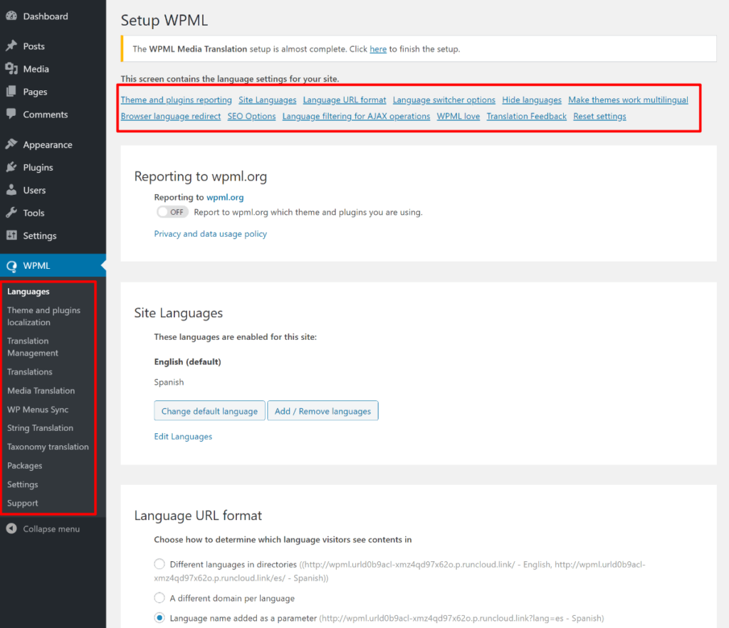 WPML settings