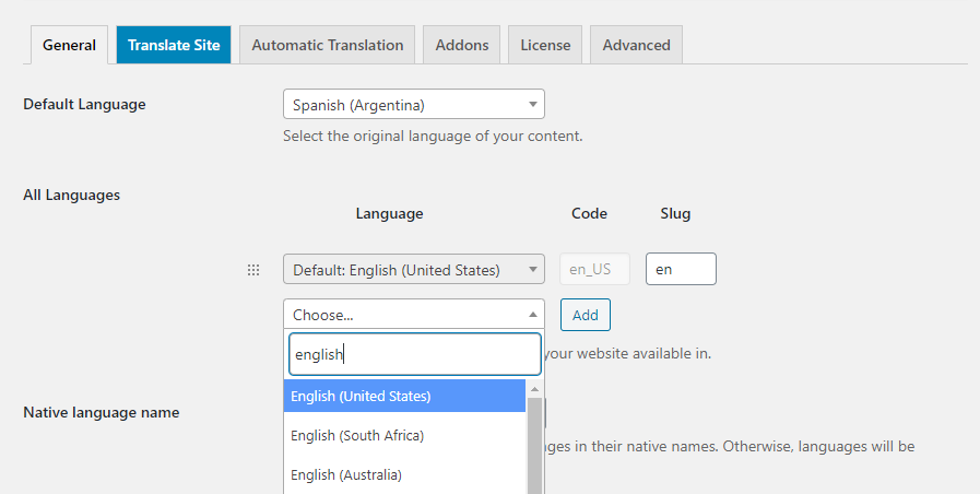 Adding the English language to your Spanish website.