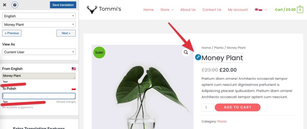 translate product in TranslatePress