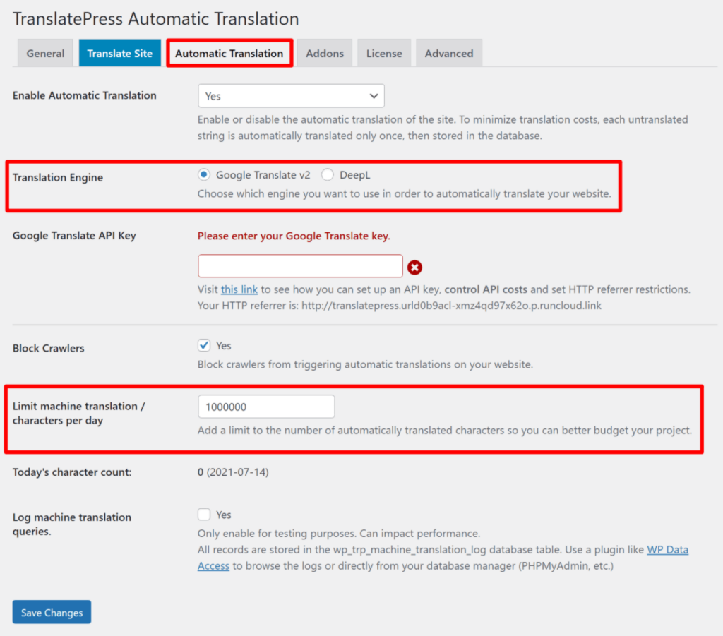 Configure DeepL or Google Translate API in TranslatePress