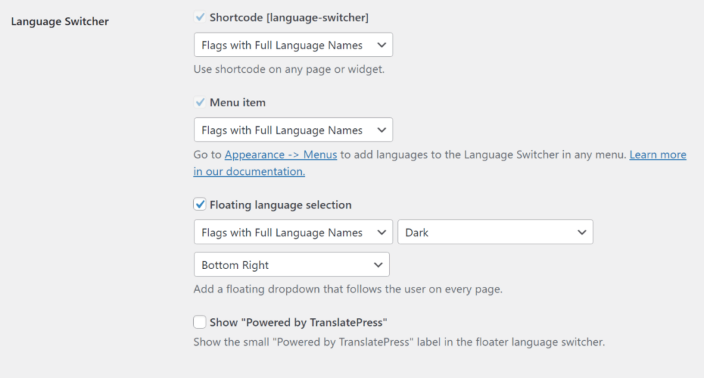 Configure language switcher