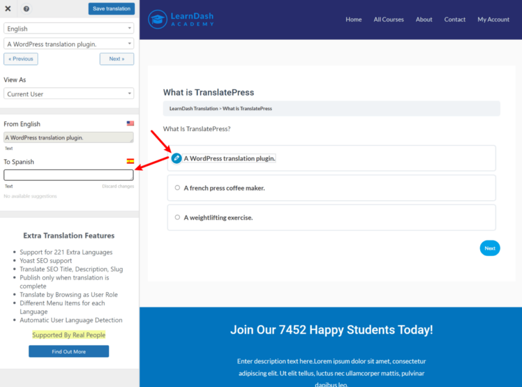 How to translate LearnDash quizzes