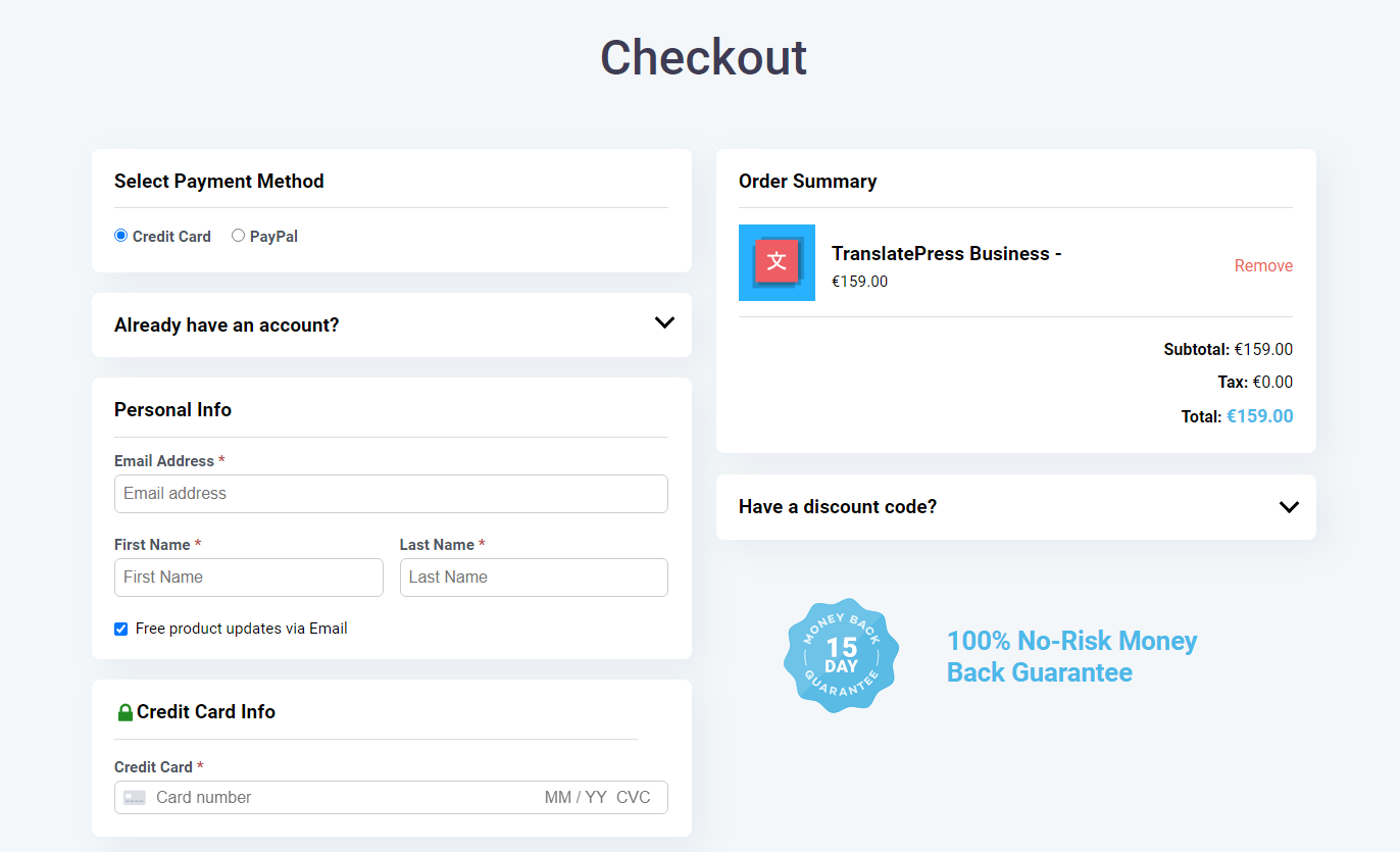 TranslatePress Checkout page