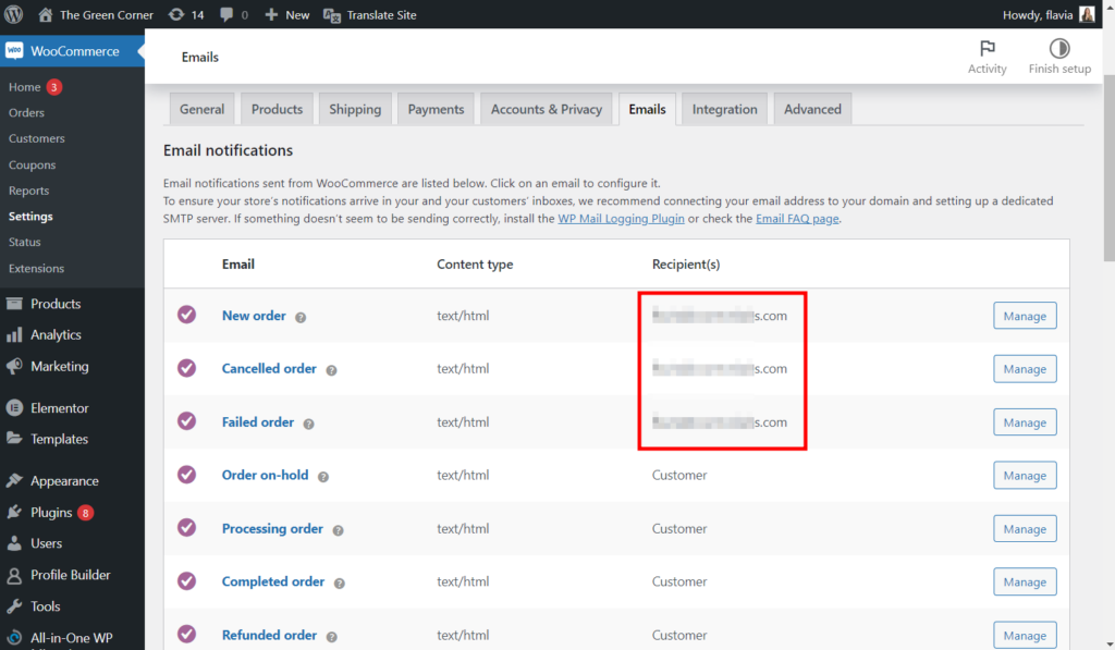 Managing WooCommerce email recipients
