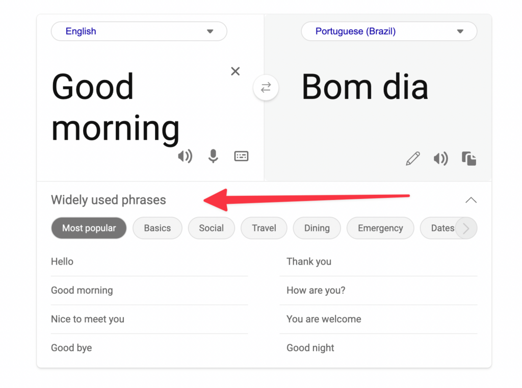 Bing translate most popular phrases