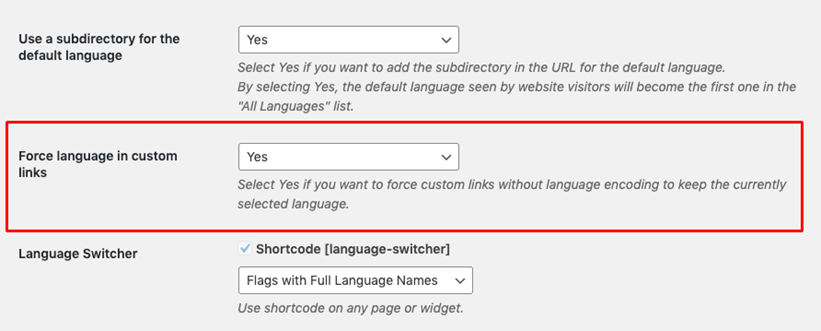 Force language in custom links to automatically translate web links